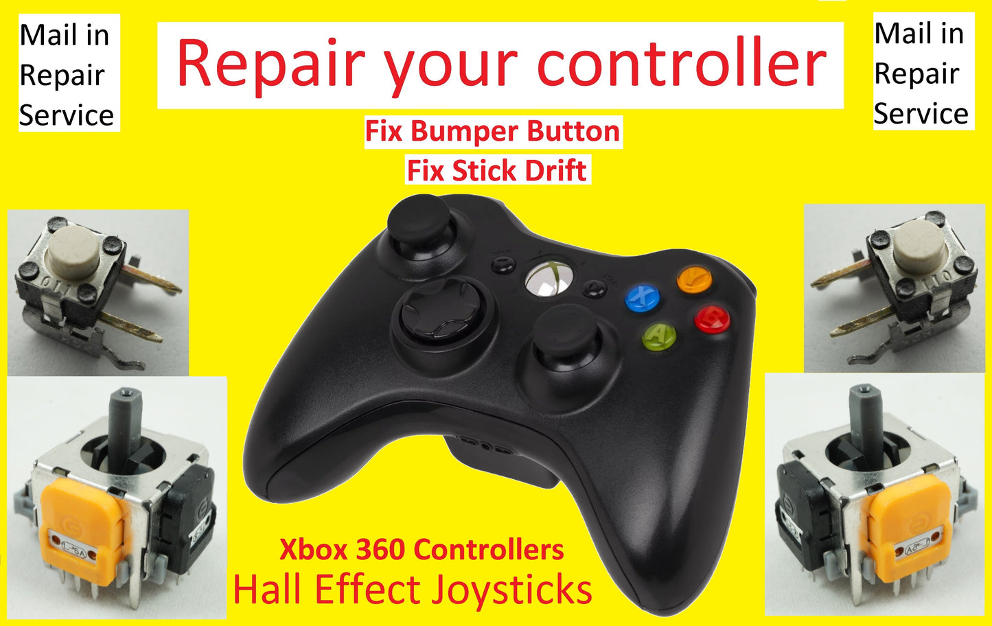Repair Service Fix Your Xbox 360 One Series Controller Stick Drift - Hall Effect