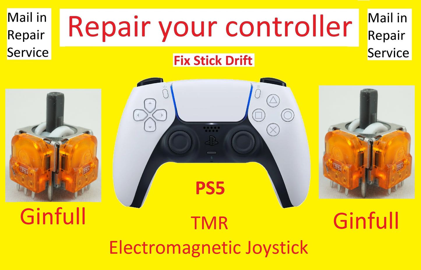 TMR Ginfull Install Service - Fix Your Playstation 5 & 4 Controller Joysticks PS5, PS4, Fix Joystick Drift
